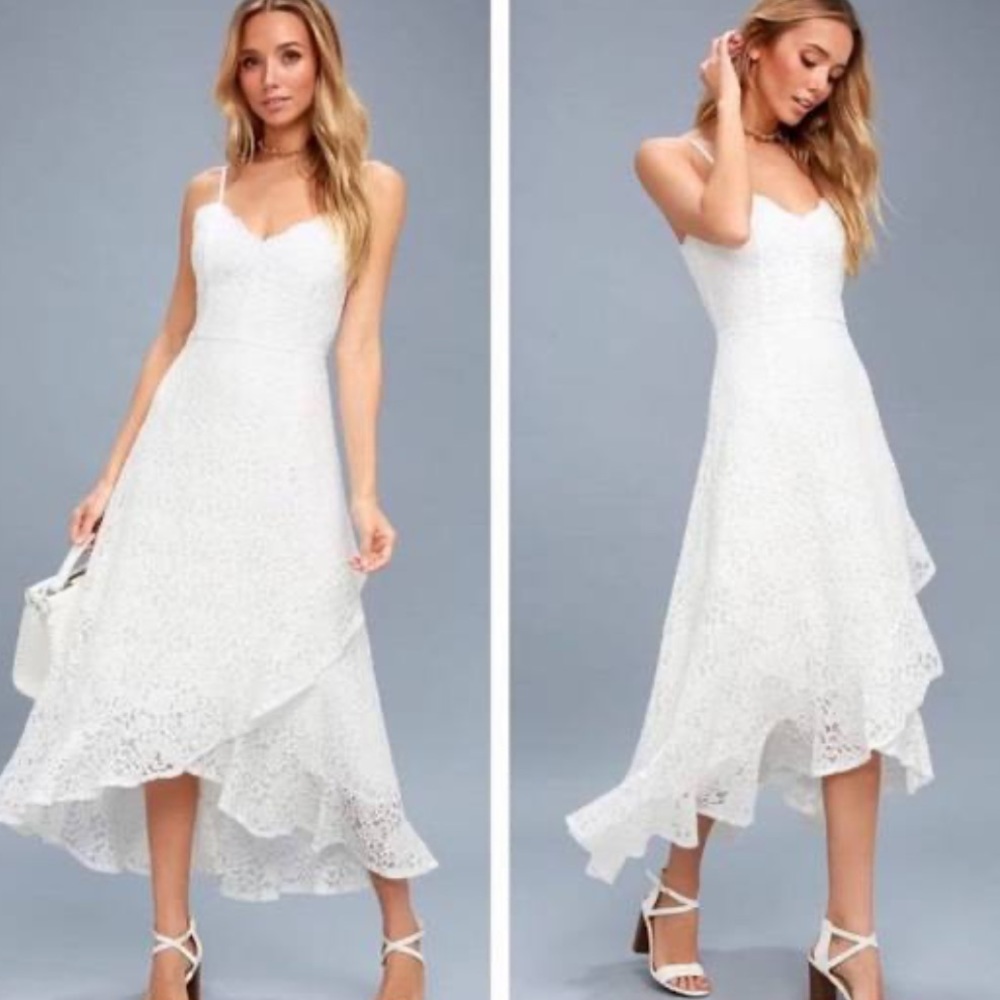 Lulu’s white lace midi dress